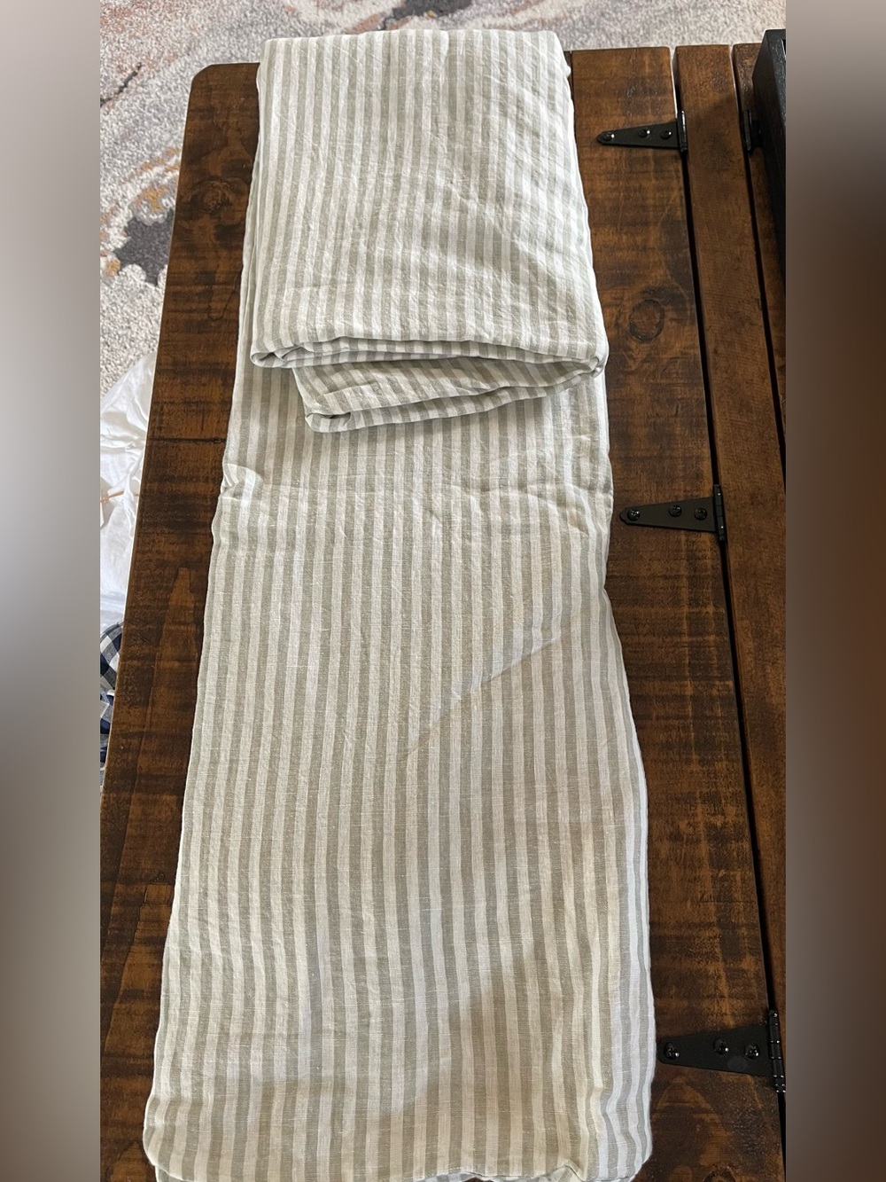 NWOT Quince European Linen Stripe 1 Pc Duvet Cover, King/Cal -Willowleaf/White - Picture 4 of 6